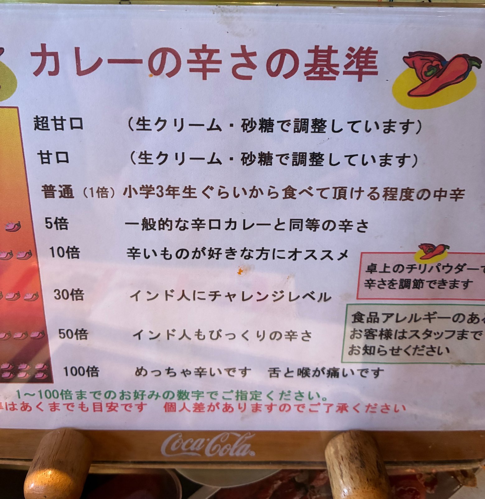 カレーの辛さの基準表